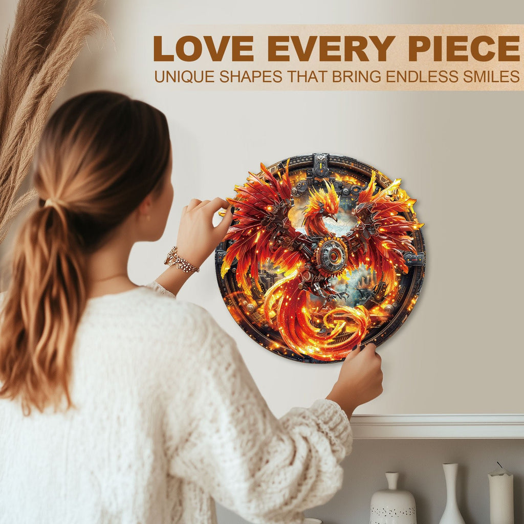 Whimsical Wooden Jigsaw Puzzle - Mechanical Fire Phoenix - pickApuzzle