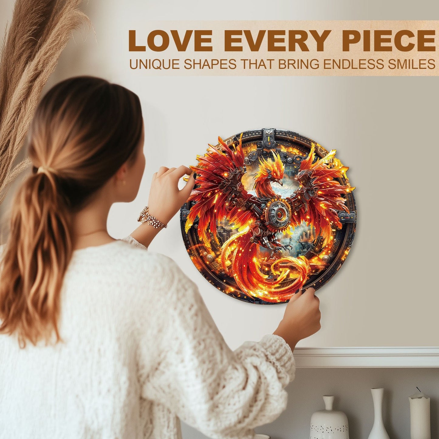Whimsical Wooden Jigsaw Puzzle - Mechanical Fire Phoenix - pickApuzzle