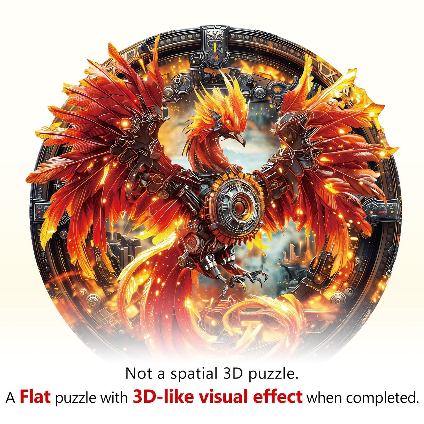 Whimsical Wooden Jigsaw Puzzle - Mechanical Fire Phoenix - pickApuzzle