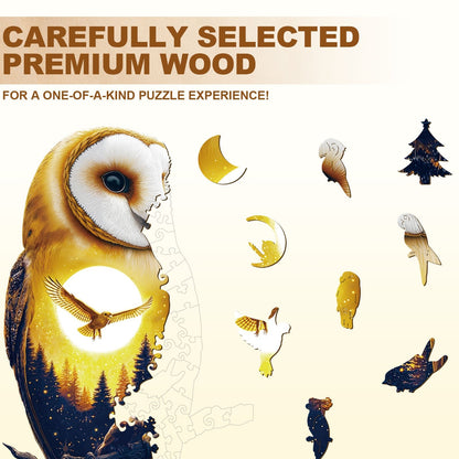 Whimsical Wooden Jigsaw Puzzle - Moonlight Snow Owl - pickApuzzle