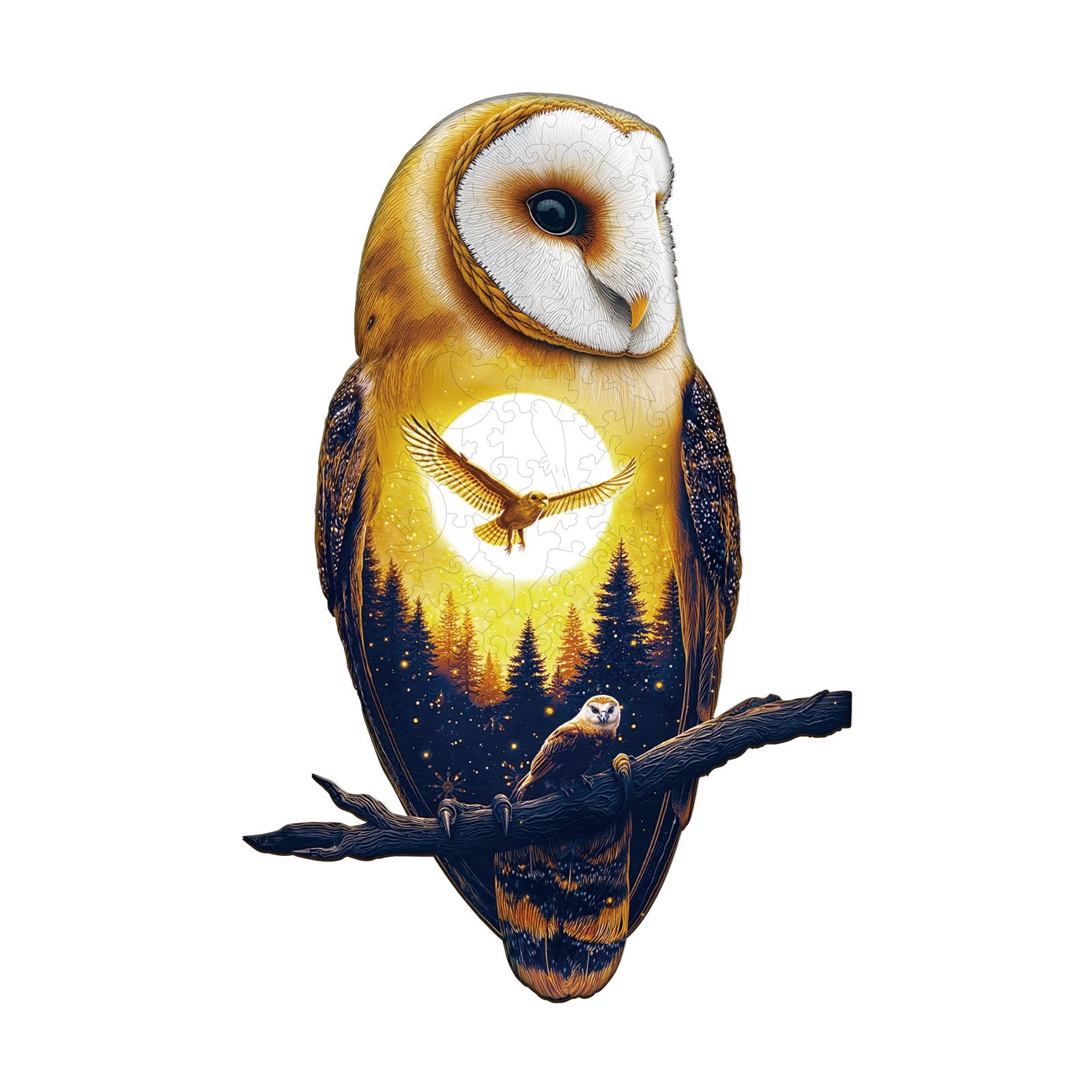 Whimsical Wooden Jigsaw Puzzle - Moonlight Snow Owl - pickApuzzle