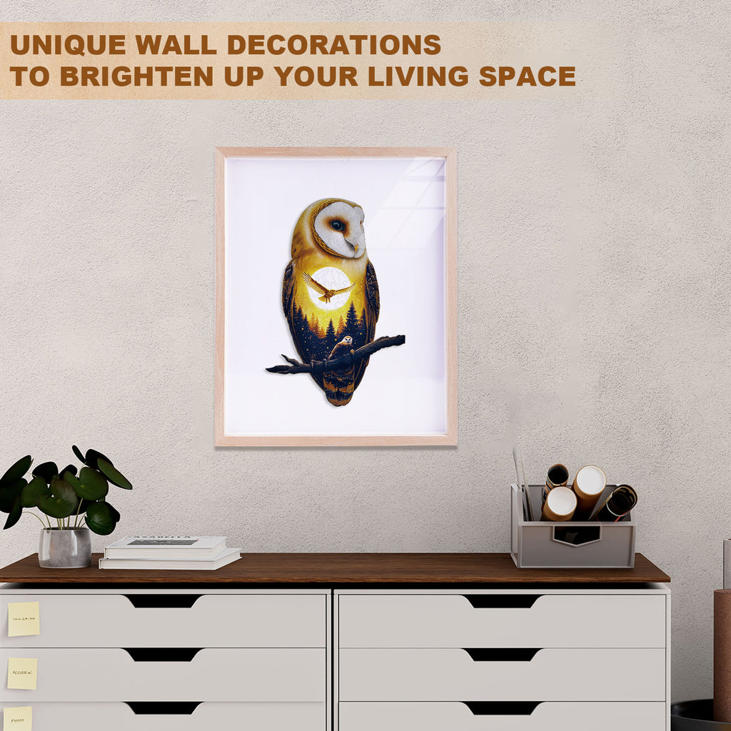 Whimsical Wooden Jigsaw Puzzle - Moonlight Snow Owl - pickApuzzle