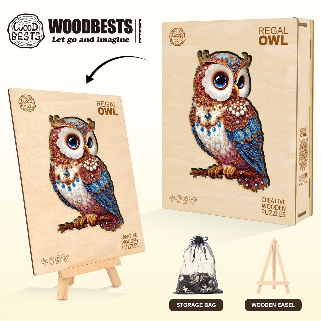 Whimsical Wooden Jigsaw Puzzle - Regal Owl - pickApuzzle