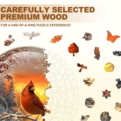 Whimsical Wooden Jigsaw Puzzle - Snow Cardinal - pickApuzzle