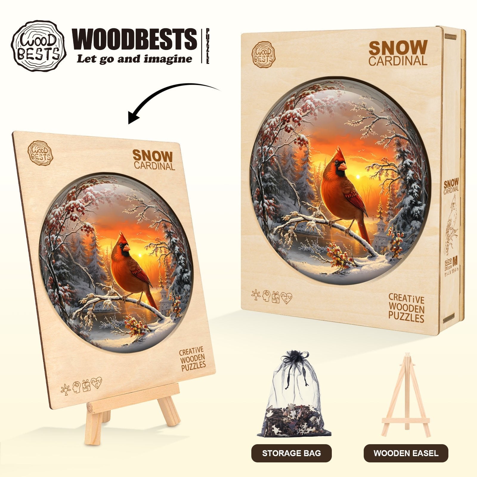 Whimsical Wooden Jigsaw Puzzle - Snow Cardinal - pickApuzzle