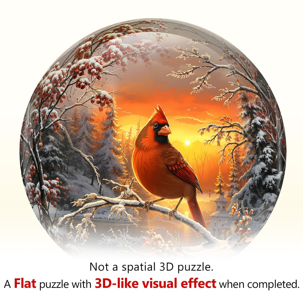 Whimsical Wooden Jigsaw Puzzle - Snow Cardinal - pickApuzzle
