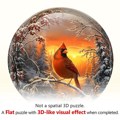 Whimsical Wooden Jigsaw Puzzle - Snow Cardinal - pickApuzzle