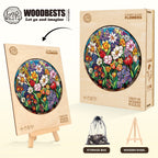 Whimsical Wooden Jigsaw Puzzle - Stained Glass Flowers - pickApuzzle