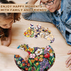 Whimsical Wooden Jigsaw Puzzle - Stained Glass Flowers - pickApuzzle