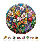 Whimsical Wooden Jigsaw Puzzle - Stained Glass Flowers - pickApuzzle