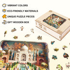 Whimsical Wooden Jigsaw Puzzle - Taj Mahal Tour - pickApuzzle
