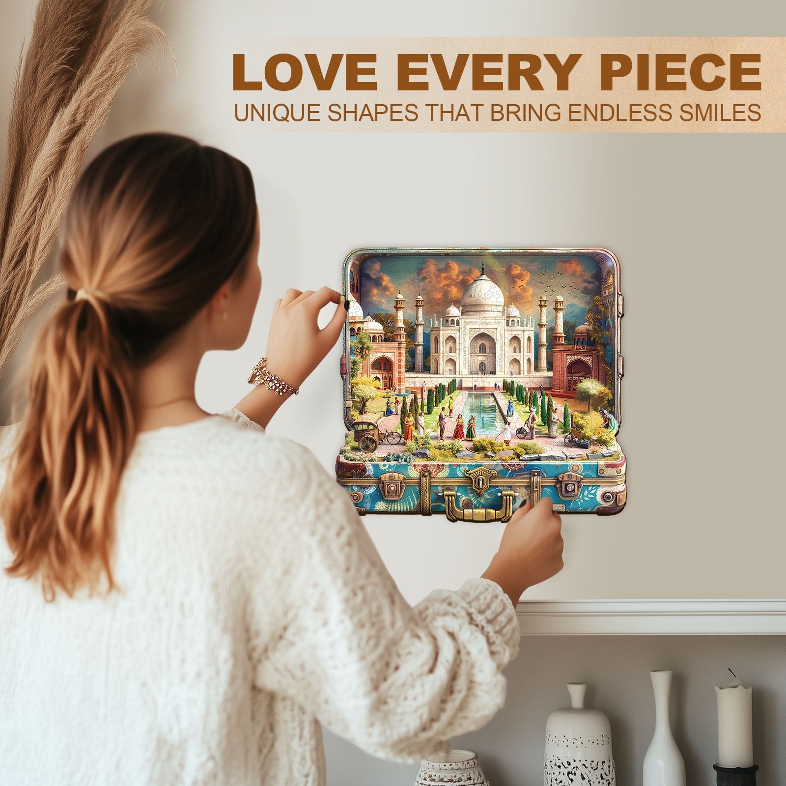 Whimsical Wooden Jigsaw Puzzle - Taj Mahal Tour - pickApuzzle