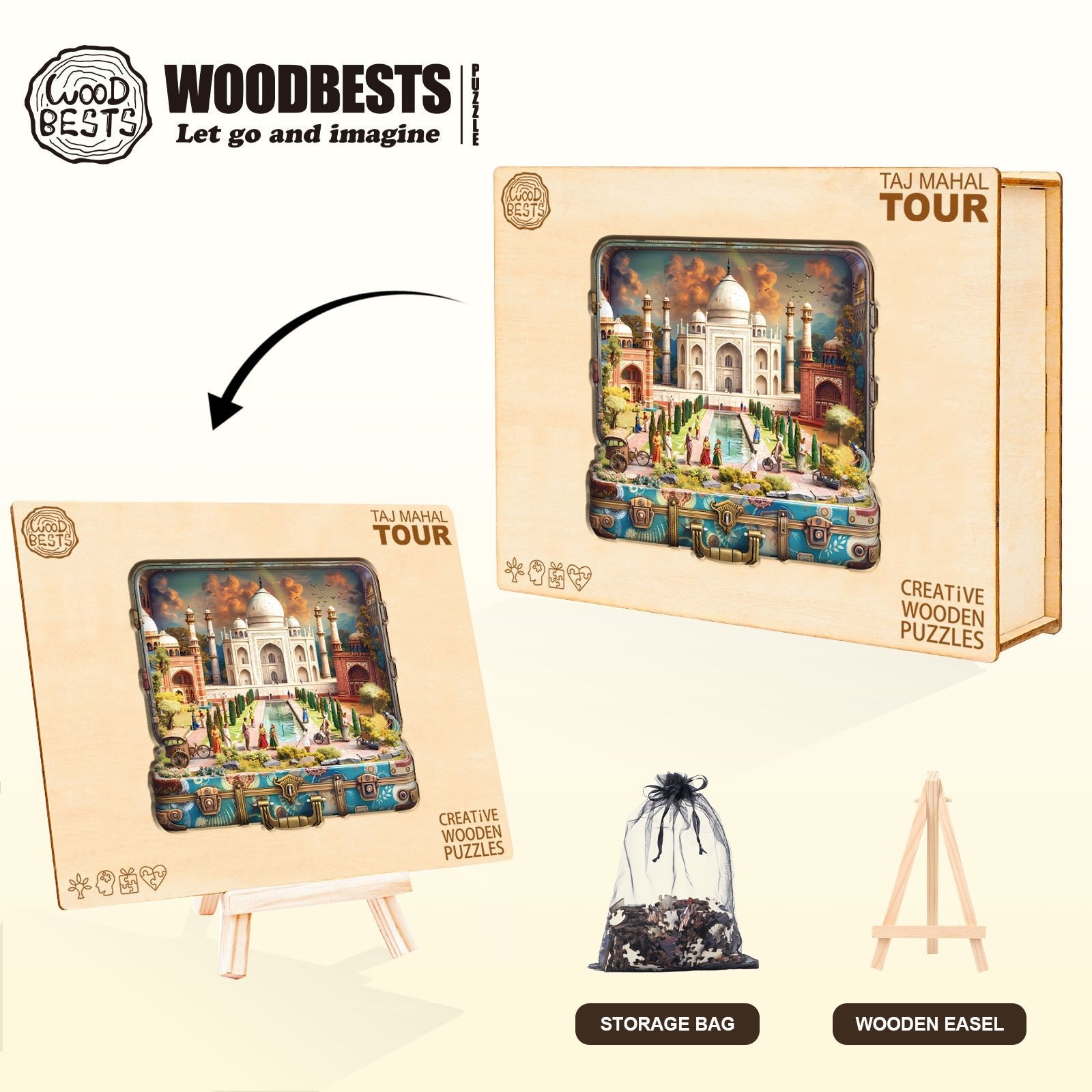 Whimsical Wooden Jigsaw Puzzle - Taj Mahal Tour - pickApuzzle