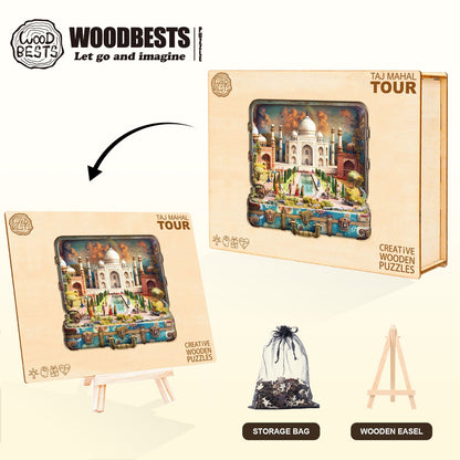 Whimsical Wooden Jigsaw Puzzle - Taj Mahal Tour - pickApuzzle