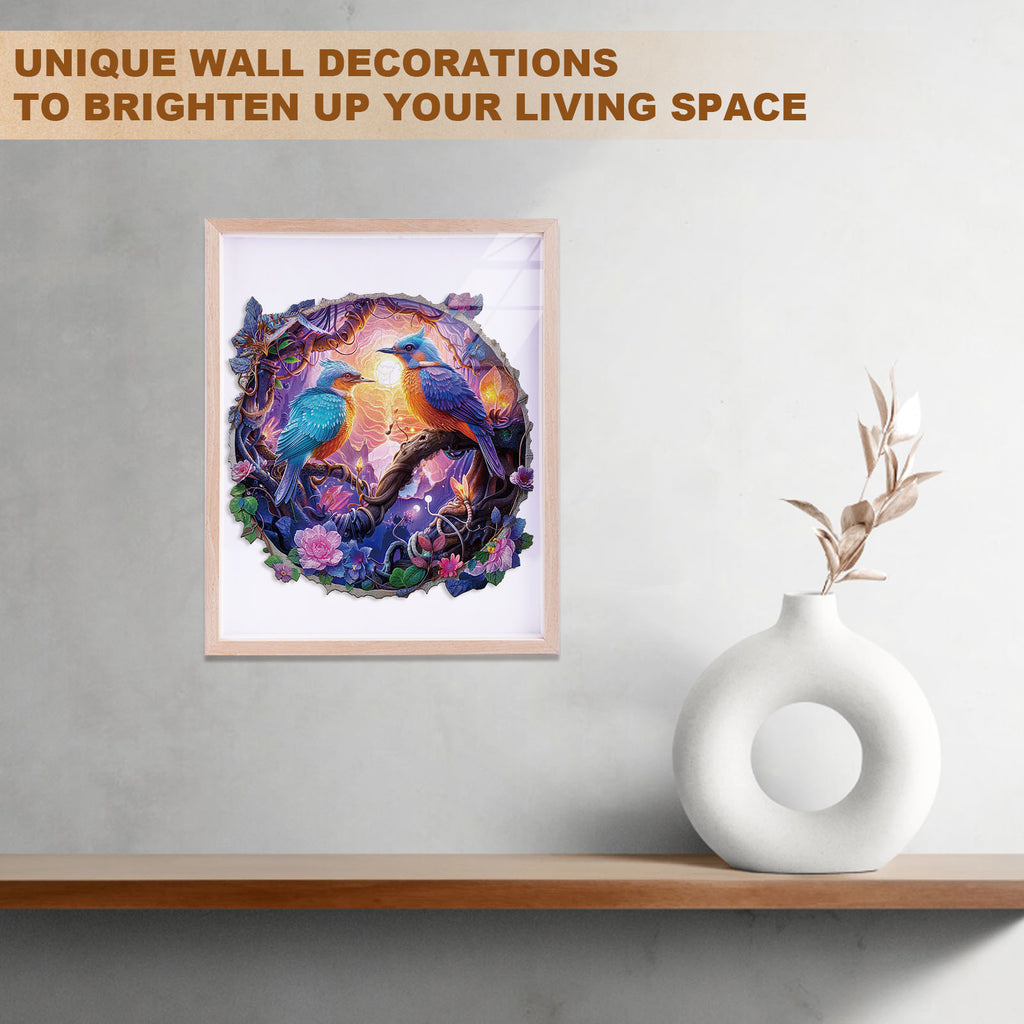 Whimsical Wooden Jigsaw Puzzle - Twilight Plumage - pickApuzzle