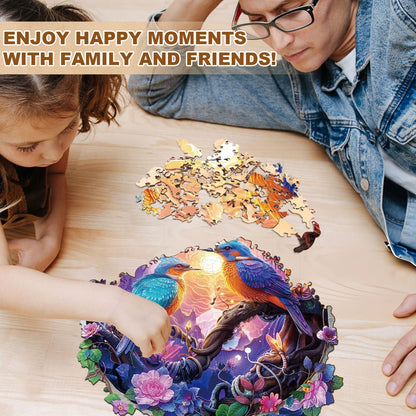 Whimsical Wooden Jigsaw Puzzle - Twilight Plumage - pickApuzzle