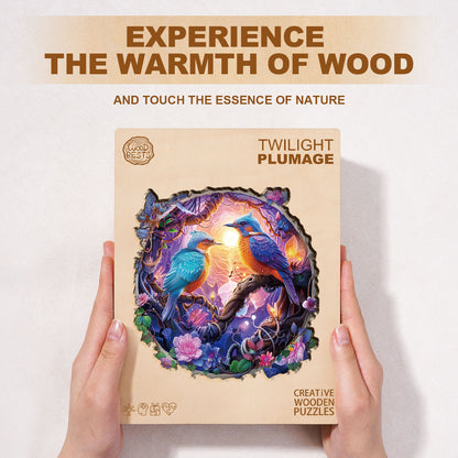 Whimsical Wooden Jigsaw Puzzle - Twilight Plumage - pickApuzzle