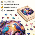 Whimsical Wooden Jigsaw Puzzle - Twilight Plumage - pickApuzzle