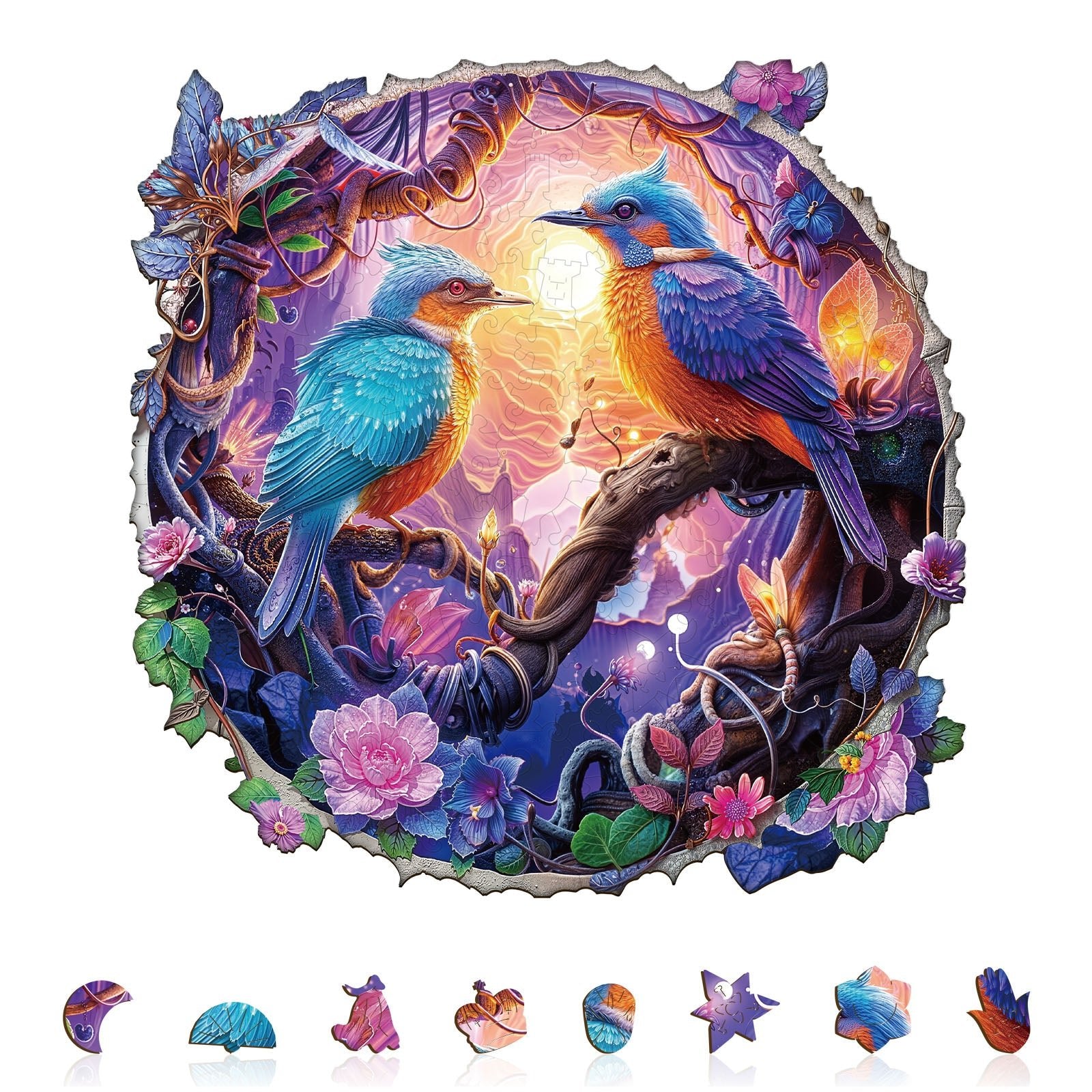 Whimsical Wooden Jigsaw Puzzle - Twilight Plumage - pickApuzzle