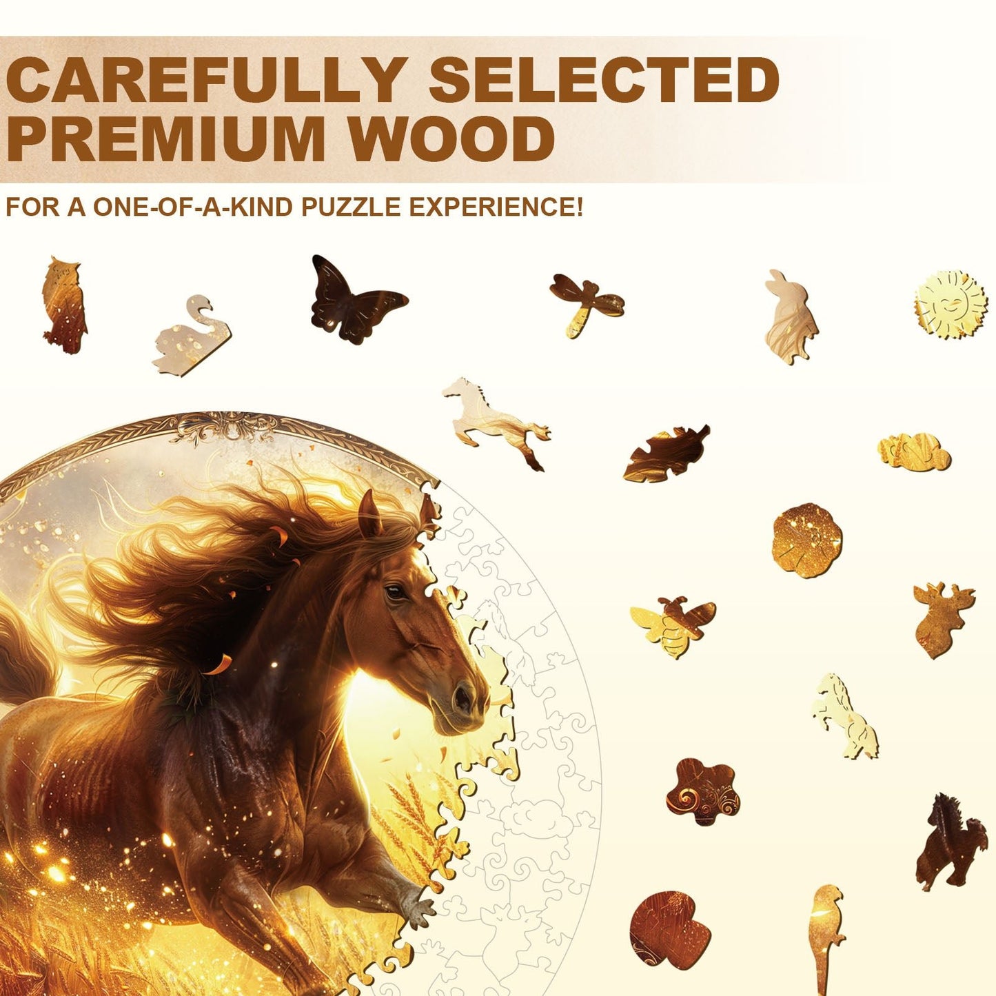 Whimsical Wooden Jigsaw Puzzle - Wheatfield Gallop - pickApuzzle