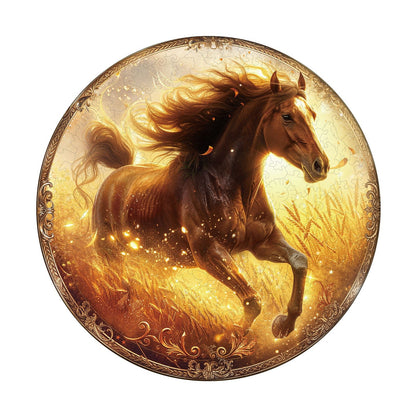 Whimsical Wooden Jigsaw Puzzle - Wheatfield Gallop - pickApuzzle