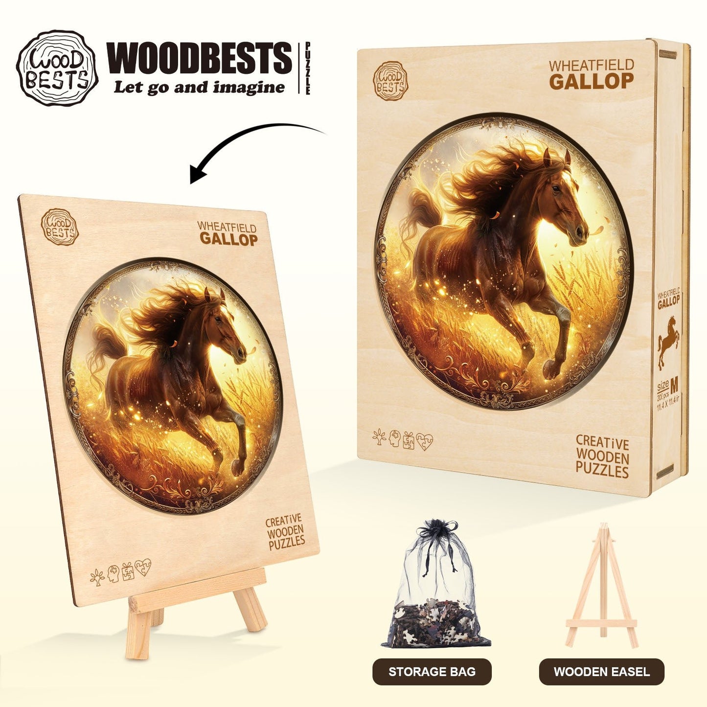 Whimsical Wooden Jigsaw Puzzle - Wheatfield Gallop - pickApuzzle