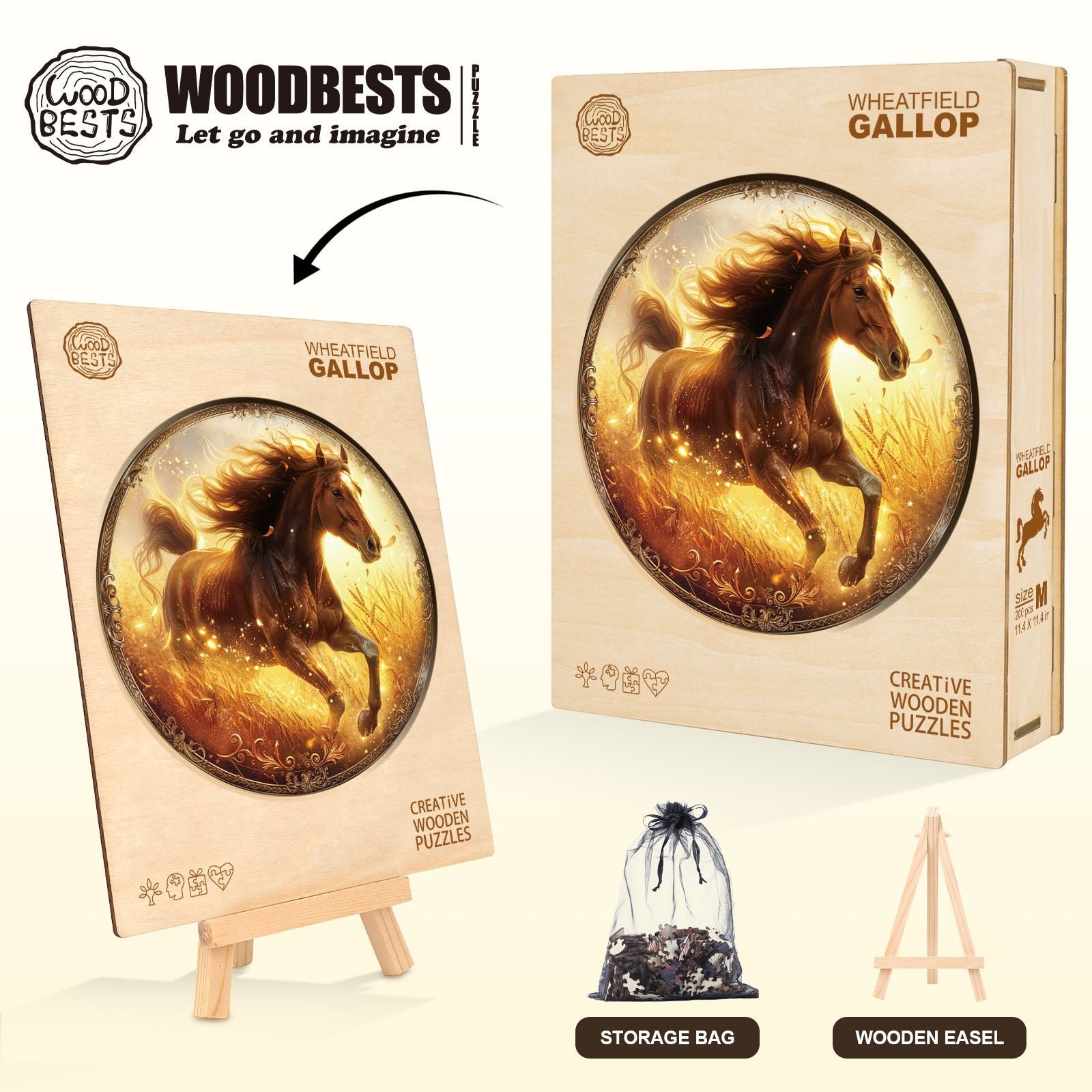 Whimsical Wooden Jigsaw Puzzle - Wheatfield Gallop - pickApuzzle