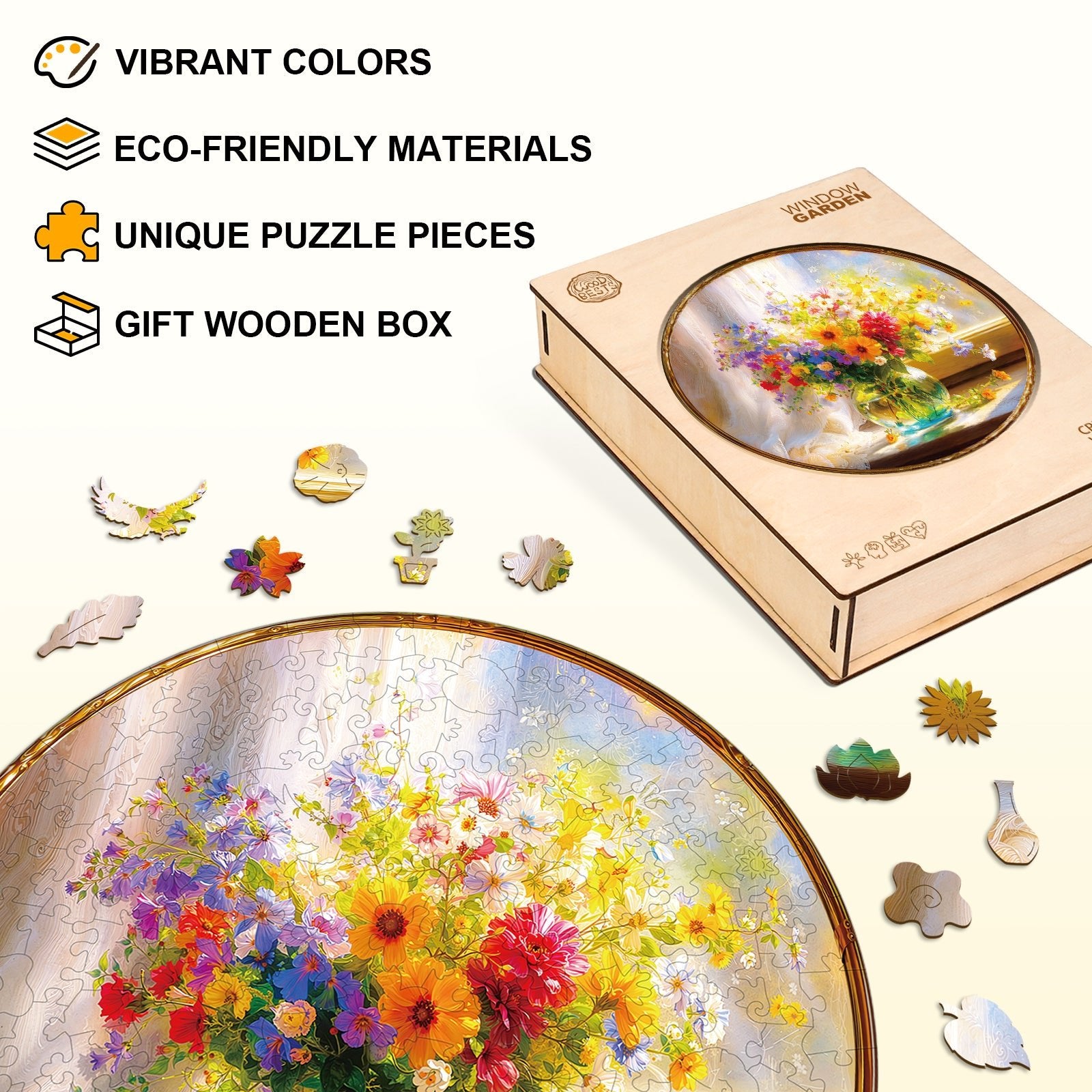 Whimsical Wooden Jigsaw Puzzle - Window Garden - pickApuzzle