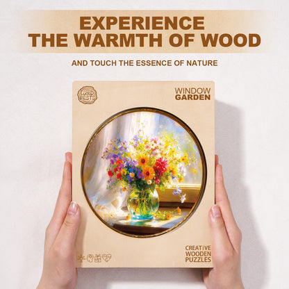 Whimsical Wooden Jigsaw Puzzle - Window Garden - pickApuzzle