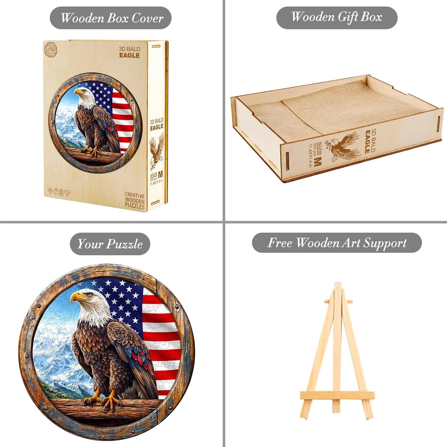 Whimsical Wooden Jigsaw Puzzle - 3D Bald eagle - pickApuzzle