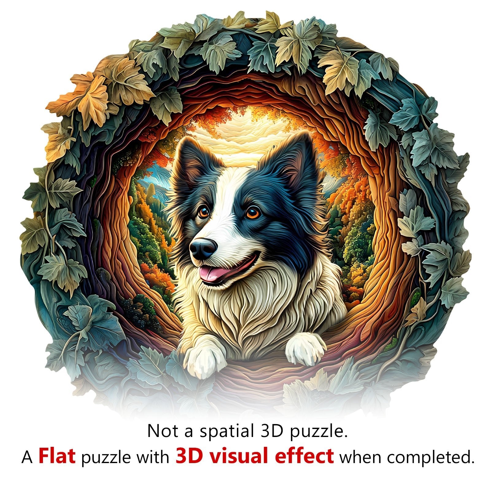 Whimsical Wooden Jigsaw Puzzle - 3D Border Collie - pickApuzzle