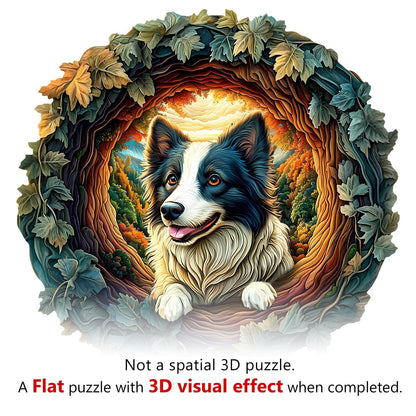 Whimsical Wooden Jigsaw Puzzle - 3D Border Collie - pickApuzzle