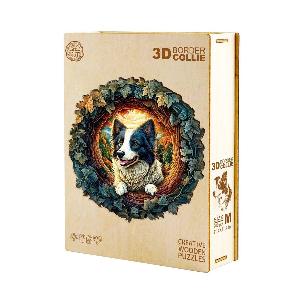 Whimsical Wooden Jigsaw Puzzle - 3D Border Collie - pickApuzzle