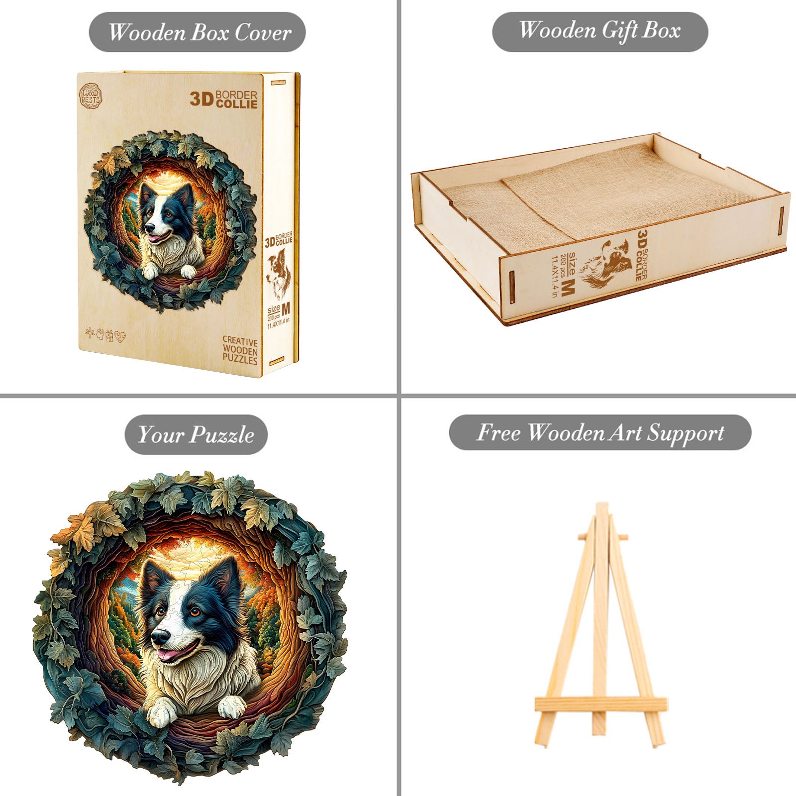 Whimsical Wooden Jigsaw Puzzle - 3D Border Collie - pickApuzzle