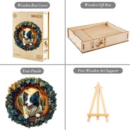 Whimsical Wooden Jigsaw Puzzle - 3D Border Collie - pickApuzzle