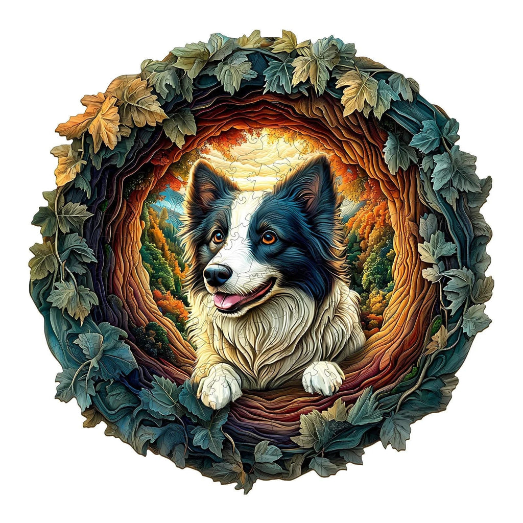 Whimsical Wooden Jigsaw Puzzle-3D Border Collie