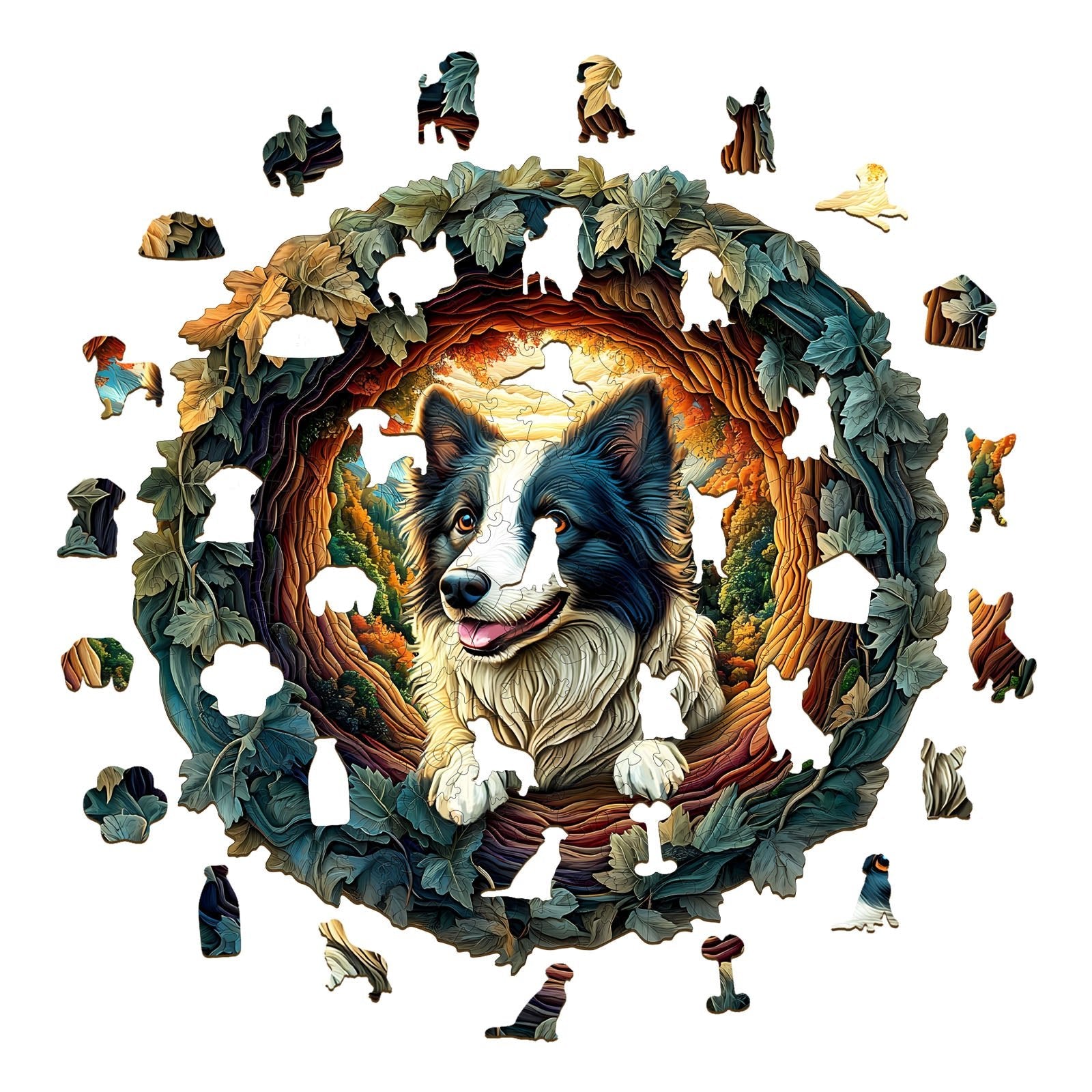 Whimsical Wooden Jigsaw Puzzle - 3D Border Collie - pickApuzzle
