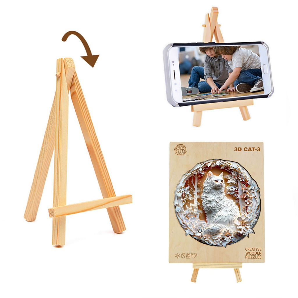 Whimsical Wooden Jigsaw Puzzle - 3D Cat - 3 - pickApuzzle