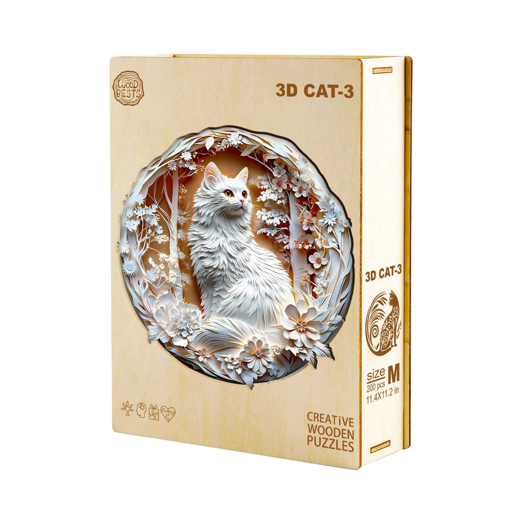 Whimsical Wooden Jigsaw Puzzle - 3D Cat - 3 - pickApuzzle