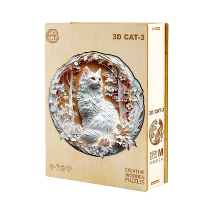 Whimsical Wooden Jigsaw Puzzle - 3D Cat - 3 - pickApuzzle