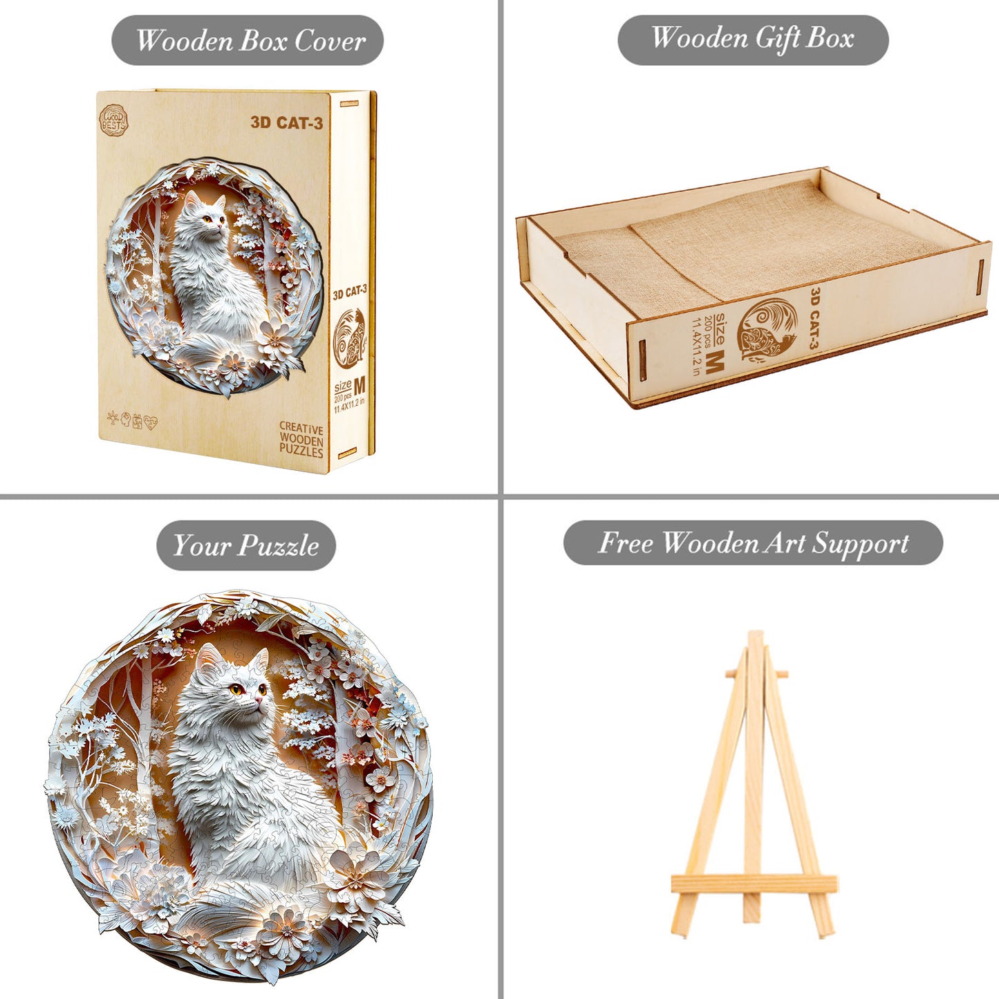 Whimsical Wooden Jigsaw Puzzle - 3D Cat - 3 - pickApuzzle