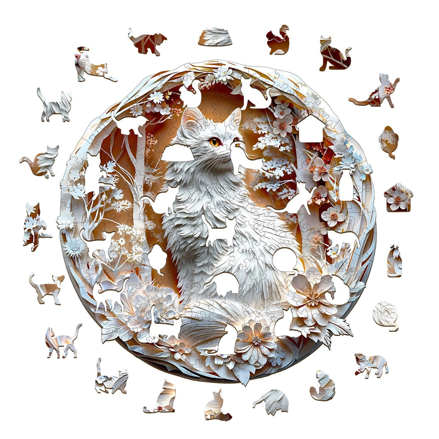 Whimsical Wooden Jigsaw Puzzle - 3D Cat - 3 - pickApuzzle