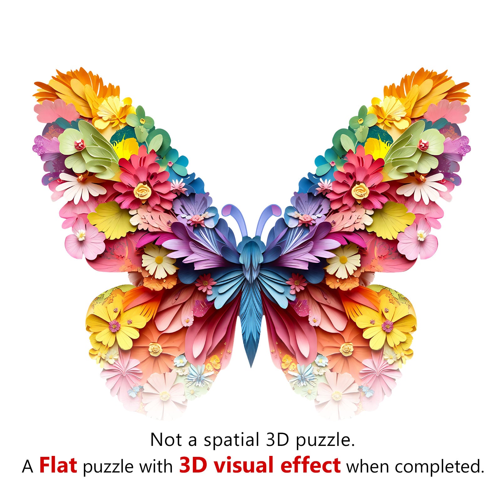 Whimsical Wooden Jigsaw Puzzle-3d colorful butterfly