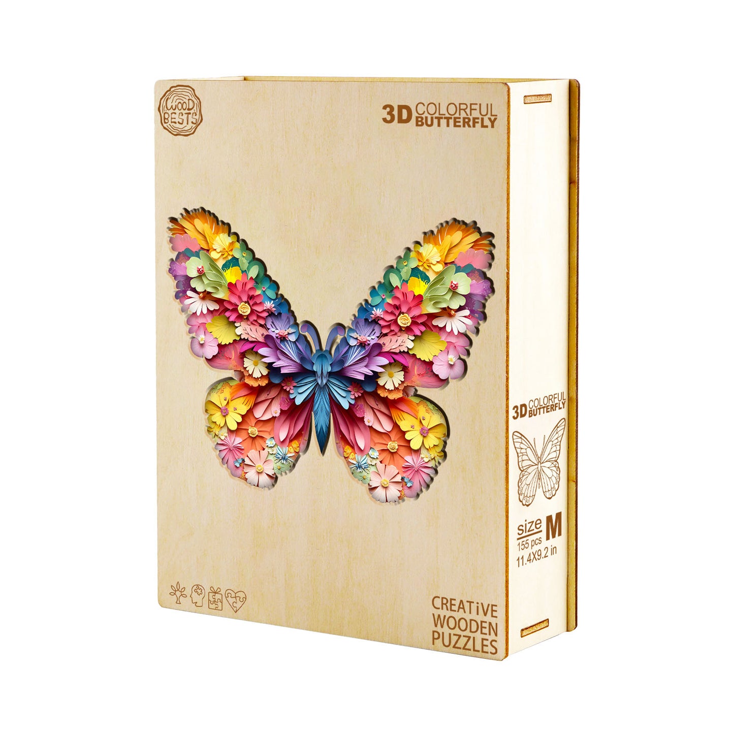 Verspieltes Holzpuzzle – Bunter 3D-Schmetterling