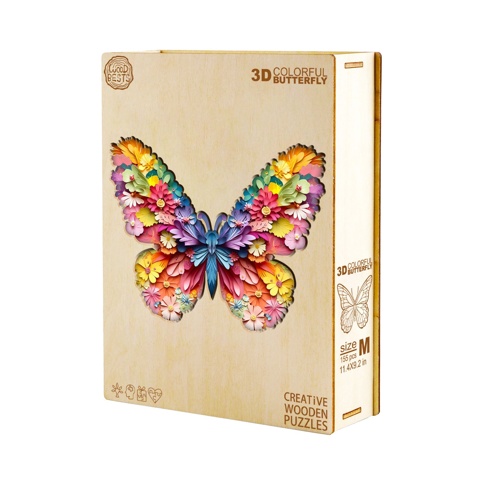 Whimsical Wooden Jigsaw Puzzle-3d colorful butterfly