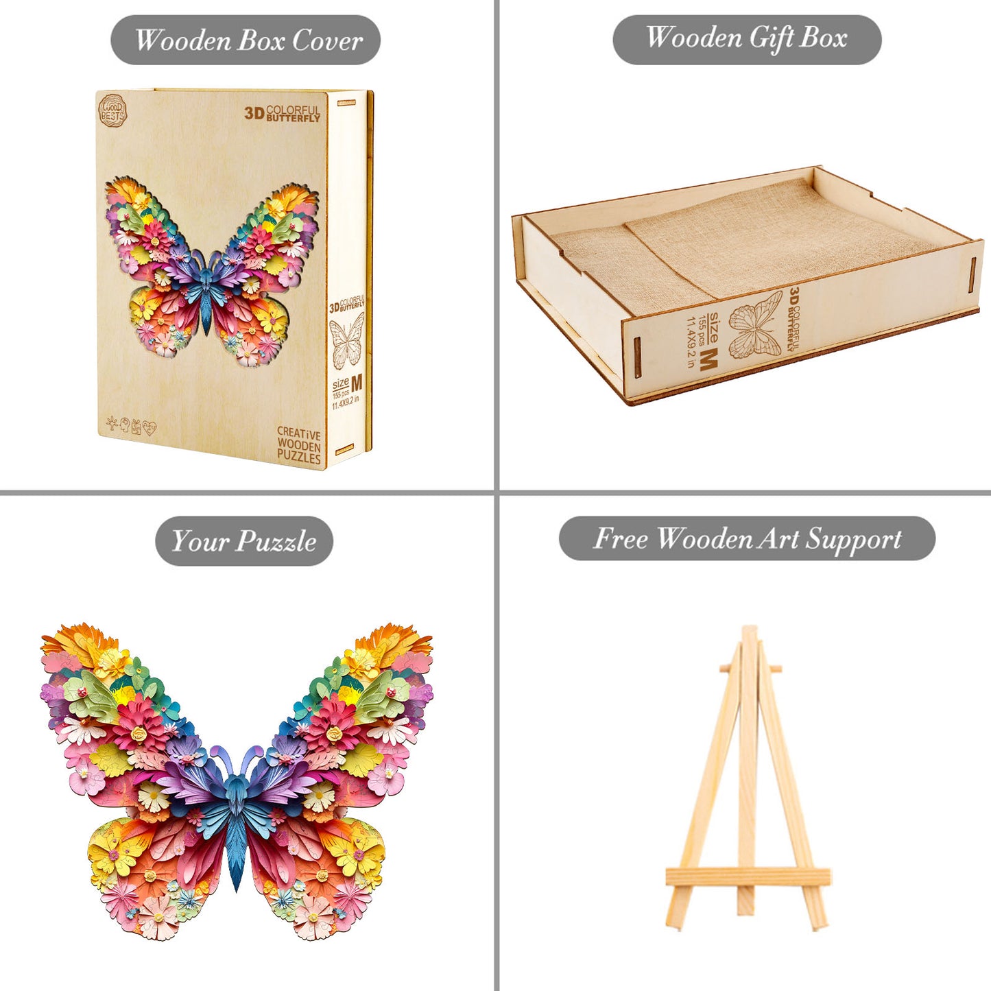 Verspieltes Holzpuzzle – Bunter 3D-Schmetterling