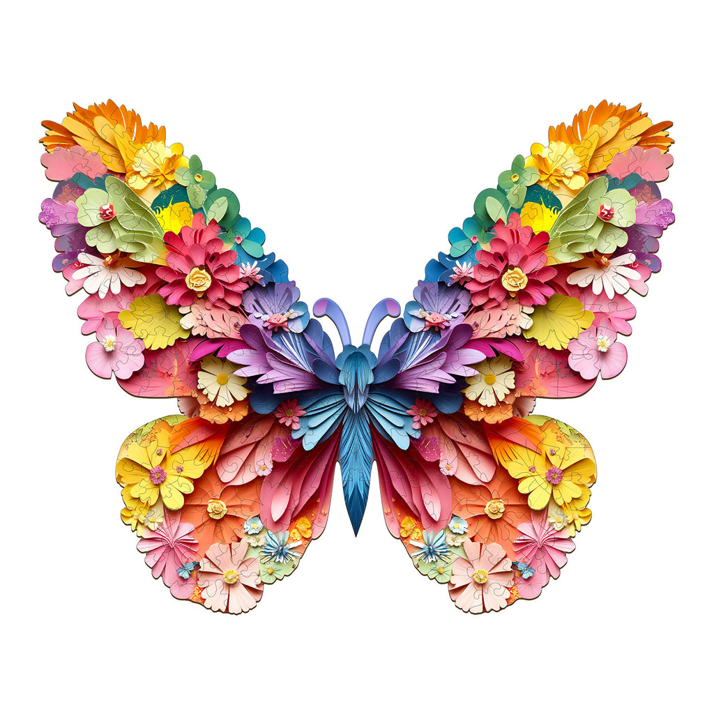 Whimsical Wooden Jigsaw Puzzle-3d colorful butterfly