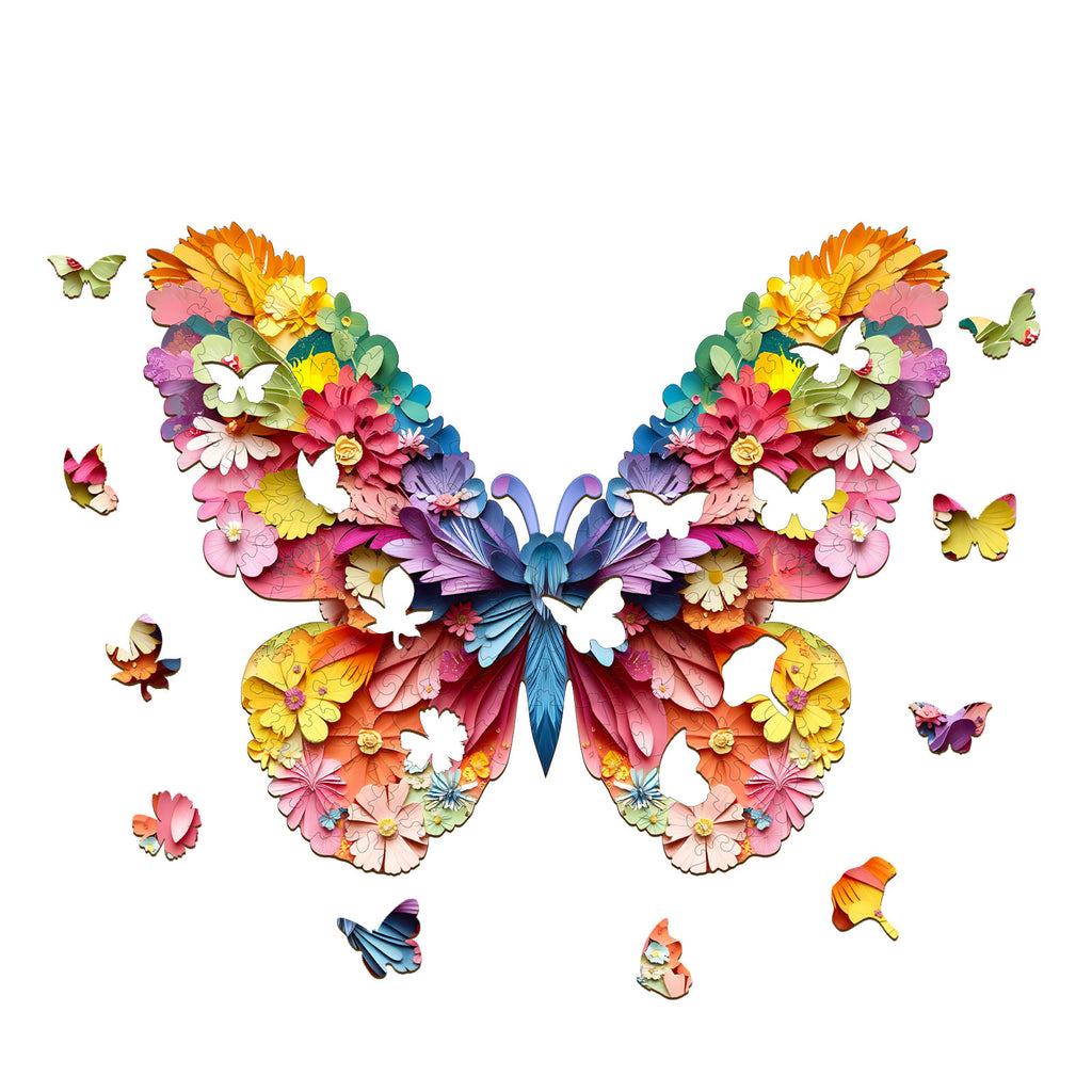 Whimsical Wooden Jigsaw Puzzle-3d colorful butterfly