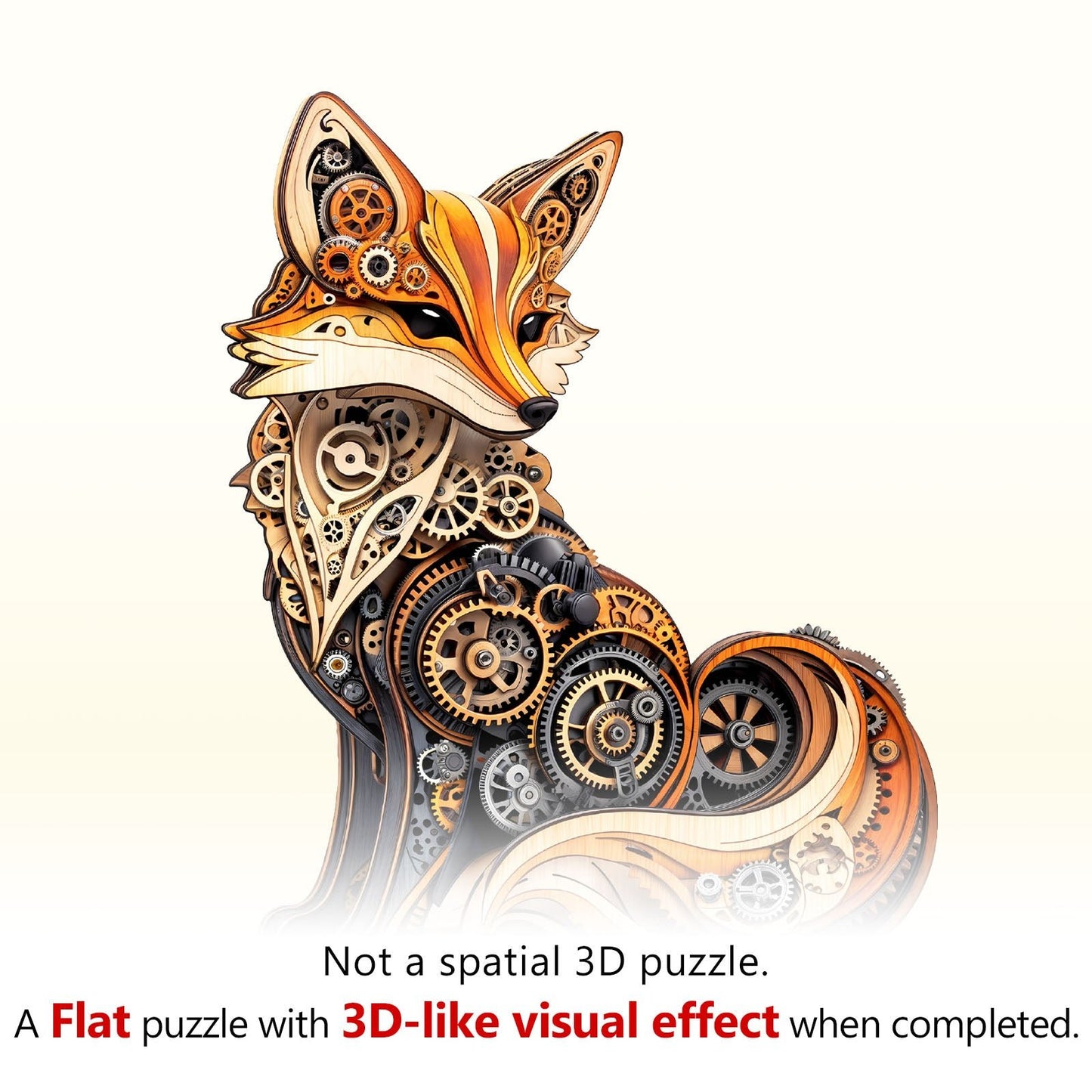 Whimsical Wooden Jigsaw Puzzle - 3D Gear fox - pickApuzzle