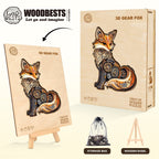 Whimsical Wooden Jigsaw Puzzle - 3D Gear fox - pickApuzzle
